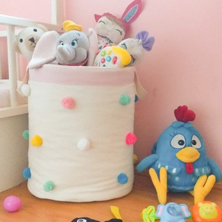Cesto de Brinquedos Pequeno Organizador Pompom. Decoração e Organização para quarto de bebês e crianças