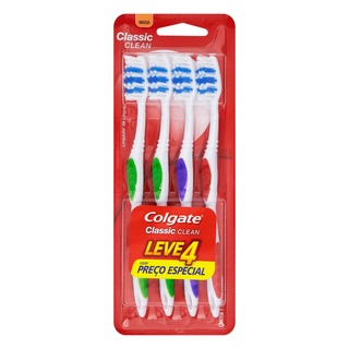 Escova de dente colgate classic clean com 4 unidades MACIA cores aleatórias escova de dente