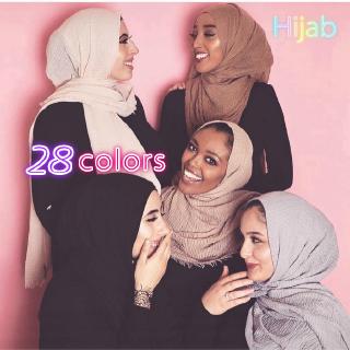 Women's Hijab Muslim Khimar Monochrome cotton and linen scarf Muslim hair beard scarf solid color Crinkle Plain Shawl