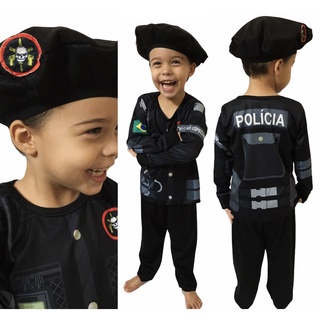 Fantasia Policial Infantil Roupa com Boina