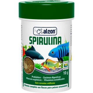 Alcon Spirulina Flakes Alimento Completo para Peixes Ornamentais Tropicais e Marinhos em Flocos