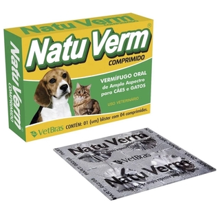 Remédio de Vermes Cães e Gatos Natu Verm 1 Caixa com 4 Comprimidos Barato