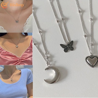 3pcs/set Sweet Butterfly Necklace DIY Heart Shape Simple Chain Pendant Women Jewelry Fashion Accessories