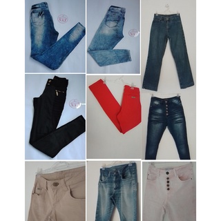 Calça jeans feminina cintura alta wide leg reta skinny flare mom jeans Brechó Usado