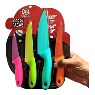 Jogo de Facas De Cozinha Coloridas Aço Inox inoxidável 4 facas De Qualidade Decoração Churrasco Legumes Utensílio (5)