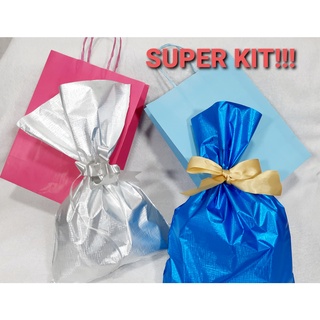 Súper Kit Presente Sacola Papelão + Saco Texturizado Soft + Laço Rosa Azul Presente Top Festa
