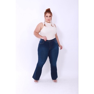 Calça Jeans Flare Plus Size Feminina Com Lycra (Elastano) Skinny Cintura Alta Tamanho Grande Empina Bumbum Moda Premium Max