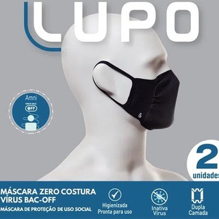 Kit 2 Mascaras de Proteção Lupo 36004-900 Zero Costura AMNI Vírus Bac Off Dupla Camada Lavável em Microfibra MW (1)