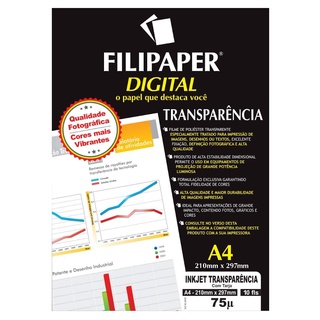 Transparência A4 Filipaper Inkjet 75 Micras 10Fls Com tarja