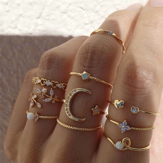 10 Peças / Conjunto Anéis Bohemia Cristal Abertura | Jóias Femininas Ouro Diamante Casal Presente