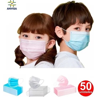 Kit 50 Máscara Infantil Descartável Tripla Camada Clip Nasal De Proteção Facial Clipe Nasal Para Criança