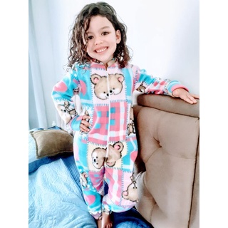 Pijama macacão Soft infantil com ziper super confortavel para menino e menina