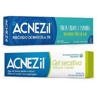 Pack limpeza de pele Acnezil 20g e secativo 10g acne espinhas cravos limpa trata previne