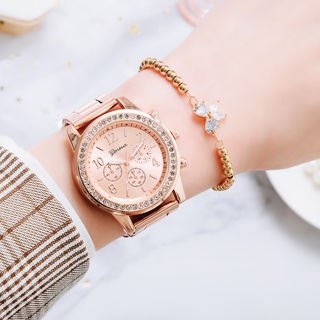 Relógio feminino com pulseira de aço e diamante + conjunto de pulseira borboleta moda feminina XR2634 (6)