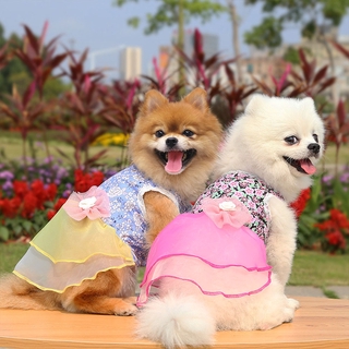 Spring and Summer New Dog Cat Clothes Small and Medium-sized Dog Floral Skirt Pet Supplies Wedding Dress Form Pet Clothes Material Breathable and Cool