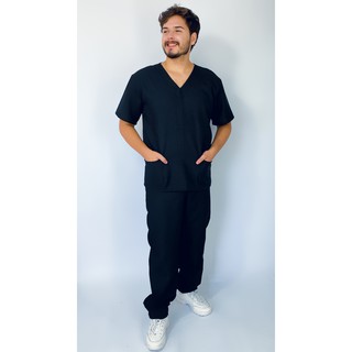 Pijama Cirúrgico Scrub Oxford Unissex Preto Rose Carcelin , ideal para funcionários da área da saúde , Médicos, enfermeiros, Veterinários, Dentista. BORDADO GRÁTIS (3)