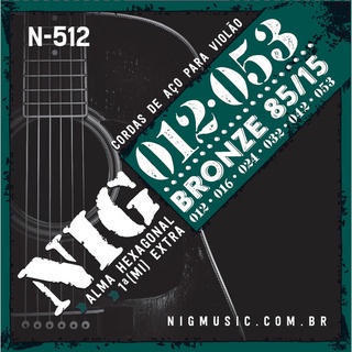 Encordoamento cordas Violão aço 012 marca NIG bronze 85/15 N-512 + 1º mi (E) e palheta de brinde