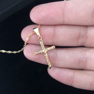 Colar corrente Cruz crucifixo dourado feminino masculino folheado a ouro (1)