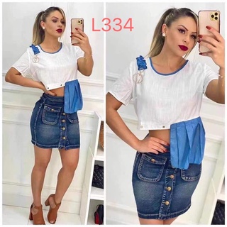blusa Roupas de verão animadas e de estilo ocidental tecido linho com jeans código L-334