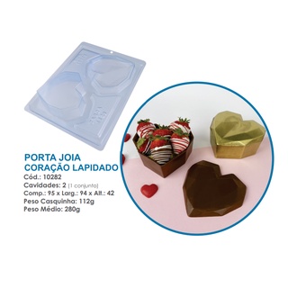 Forma para chocolate Porta Jóia Coração lapidado 3 partes com silicone - Cód. 10282 BWB