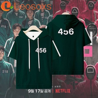 Squid Game T-shirt Hooded Short Sleeve Cosplay Tops Round Six Netflix Casual Loose Sports Tee Shirt Plus Size