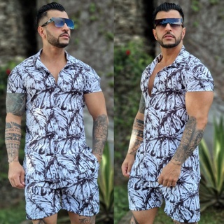 Conjunto Praia Camisa e Short Masculino Tecido Tactel com Elastano Ano Novo