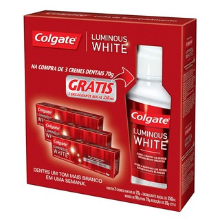 Kit Colgate Luminous White com 3 Cremes dentais 70g e 1 Enxaguante Bucal 250ml (1)
