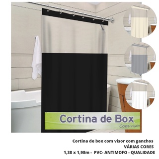 Cortina de Box com visor sem silk com trilho - Várias cores Preto Branco Bege Cinza