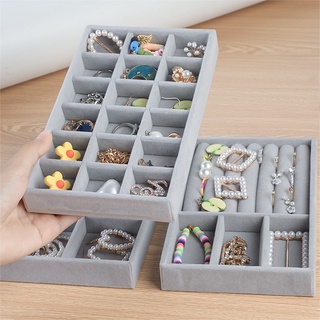 Caixa de armazenamento portátil de joias de veludo bandeja colar anel exibição caixa de armazenamento