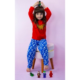 Pijama Infantil Feminino Longo Inverno Mulher Maravilha (1)