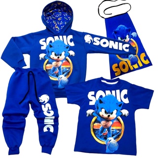 Conjunto Infantil Masculino Sonic Filme de Inverno 4 peças Blusa Calca Camiseta Capinha 2 ao 12 (1)