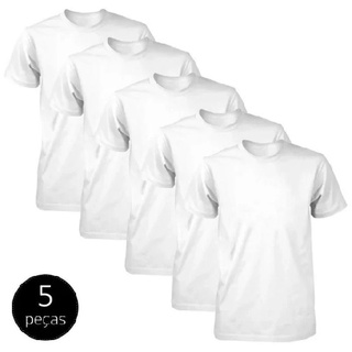 Kit 5 Camisetas Básicas Masculina 100% Poliéster Branca (1)