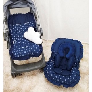 Kit Capa de carrinho + Capa de bebe conforto +Apoio redutor Coroa Azul marinho (1)
