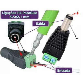 Conector P4 Com Bornes Engate Rapido P4 Macho P4 Femea Plug 5,5x2,1mm P4 Masculino P4 Feminino Cftv Camera Fita Led Jack (3)