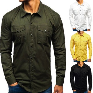 Performações Perdidas Dos Homens Cortar Moda Verão Ferramental Multi-Bolso Longo-Sleeved Camisa Top Blusa