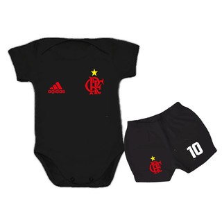 Body de bebê + Shorts(tapa fralda) - Flamengo - com o nome do bebê personalizado