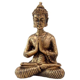 Enfeite Decorativo Mini Buda Hindu Orando em Resina Dourado