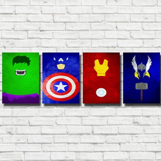 Kit 4 Placas Decorativas MDF 3mm Super Herois - Vingadores - Marvel - DC