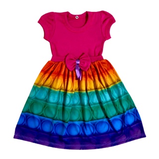 Vestido Pop It Fidget Colorido Arco Iris Infantil sensação do momento