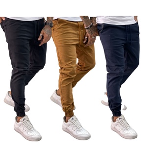 Kit 3 Calça Jeans modelo Jogger Masculina com Punho lycra Promoção (1)