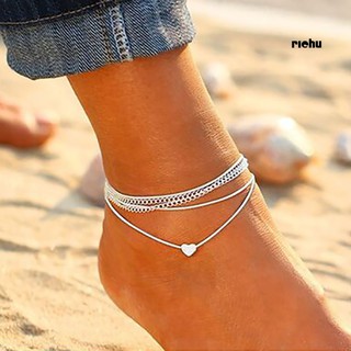 RC+Fashion Multi-Layer Heart Pendant Anklet Women Jewelry Beach Party Ankle Chain