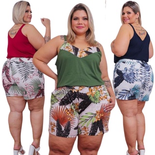 Conjunto Feminino Plus Size Regata Blusinha Short Estampado Alcinha Moda Grande GG G2 Verao 2021