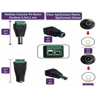 Conector P4 Com Bornes Engate Rapido P4 Macho P4 Femea Plug 5,5x2,1mm P4 Masculino P4 Feminino Cftv Camera Fita Led Jack (5)