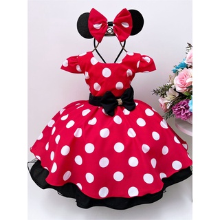 Vestido Infantil de Festa Fantasia Aniversário Minnie Vermelho