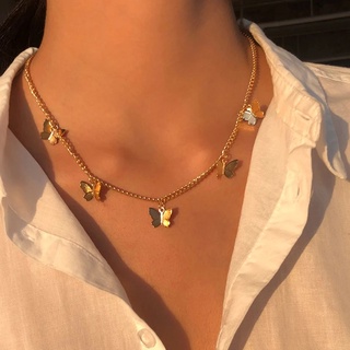 Colar de borboleta vintage multicamadas pingente para mulheres borboletas lua estrela charme gargantilha colares presentes de joias da moda boho