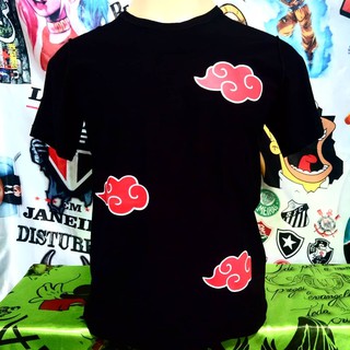 Camisa Akatsuki Uniforme Nuvem Naruto Camiseta preta 100% Algodão