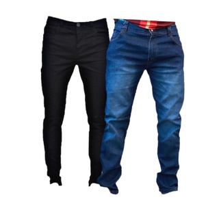 KIT 2 Calça Jeans Masculina Slim Original Elastano Lycra lise escuro