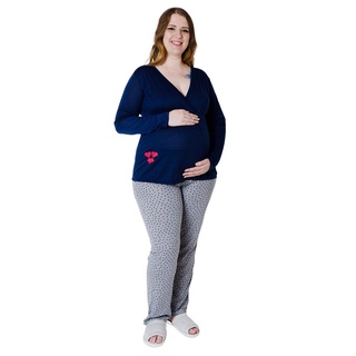 Pijama Longo Inverno Maternidade e Amamentação Linda Gestante