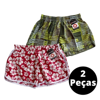 Kit com 02 Shorts Tactel Feminino Piscina Adulto Estampado Feminino Praia
