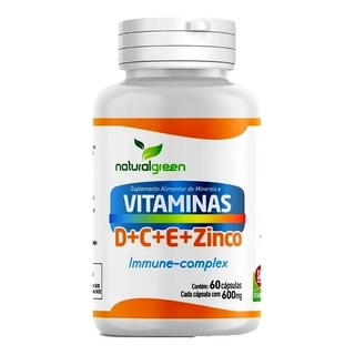 Vitaminas D + C + E + Zinco Immune Complex 60 Cápsulas 600mg Natural Green (1)
